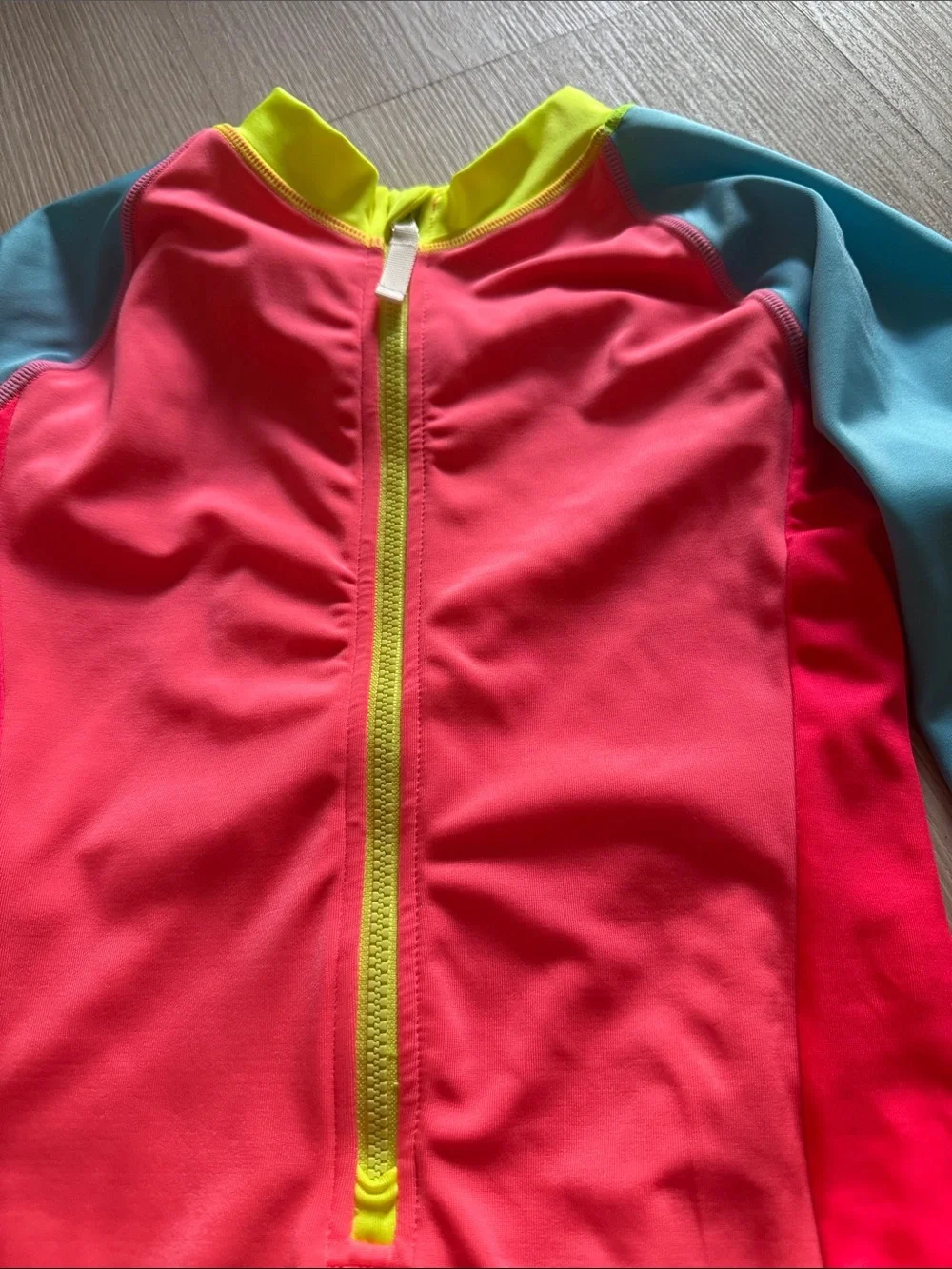Crewcuts Kids Long-Sleeve One-Piece Rash Guard Swimsuit - Neon Coral & Aqua